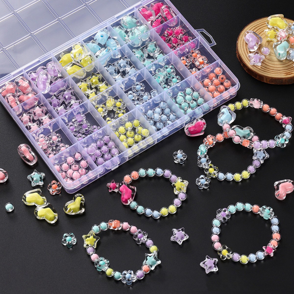 Jewelry Making Birthday Party - 174 قطعة/صندوق القلب الاكريليك الخرز زهرة