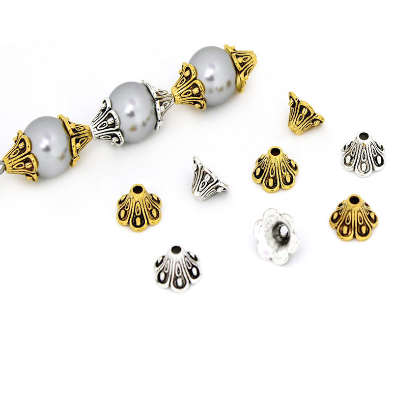 Bead Cap Flower - 30 قطعة خمر الذهب والفضة زهرة